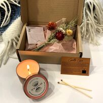 Ginger Lily Lake essential oil blend tin candle gift box with home grown dried flowers