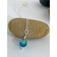 Baltic sapphire blue ombré amber pendant necklace