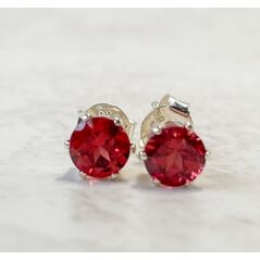 Close up pic of sterling silver red garnet earrings