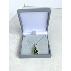 Triple stone green chrome diopside pendant in a box