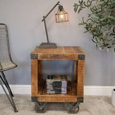Retro Industrial Bedside unit Side Table Mango Wood and Metal Table