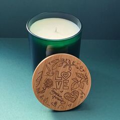 Hand poured natural wax candle with an engraved bamboo candle lid, valentines gift
