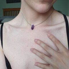 chunky purple amethyst polished crystal point on a dainty silver chain choker