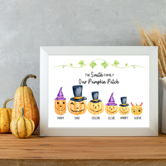 Pumpkin family print, Personalised halloween prints