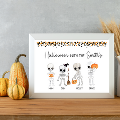 Halloween family print, Personalised halloween print, Skeleton family print, Halloween decor