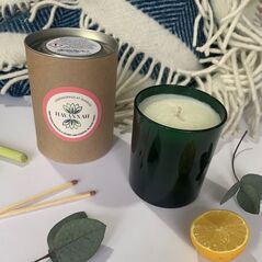 lemongrass glass candle and packaging