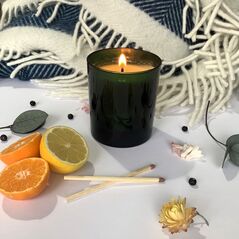 Orange Blossom Wild Juniper and Vanilla emerald glass candle