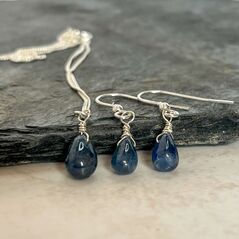 sterling silver sapphire necklace and earrings set