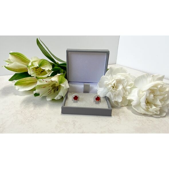 Sterling silver orange (Hessonite) garnet earrings in a box