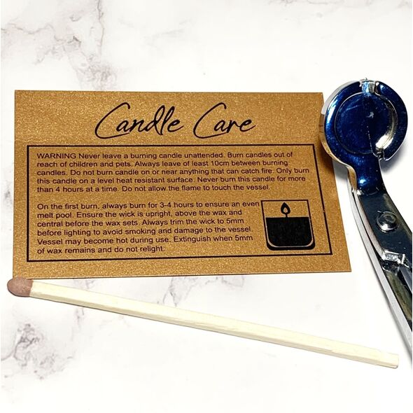 Candle care card and candle safety advice